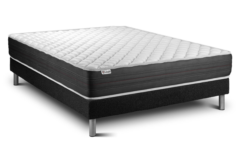 Ensemble Matelas Sommier 135x200 cm - Sommier Noir (en kit) - Vitalmemo One