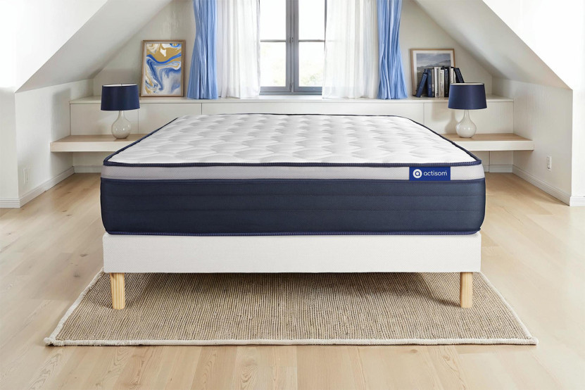 Ensemble Matelas Sommier 135x190 cm - Sommier Blanc (en kit) - Actilatex Max