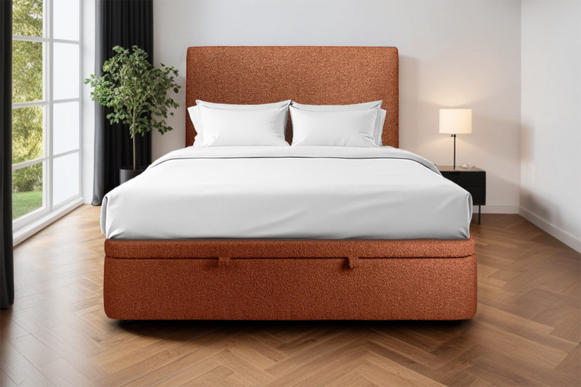 Sommier Coffre 140x190 cm - Bouclette - Terracotta