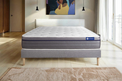 Ensemble Matelas Sommier 200x200 cm - Sommier Gris (en kit) - ActiMemo Zen