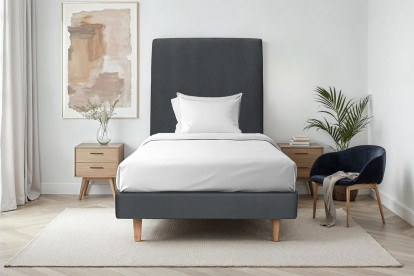 Lit 90x200 cm - Sommier à lattes H29 cm + tête de lit tapissée - Tissu Velours Gris Anthracite