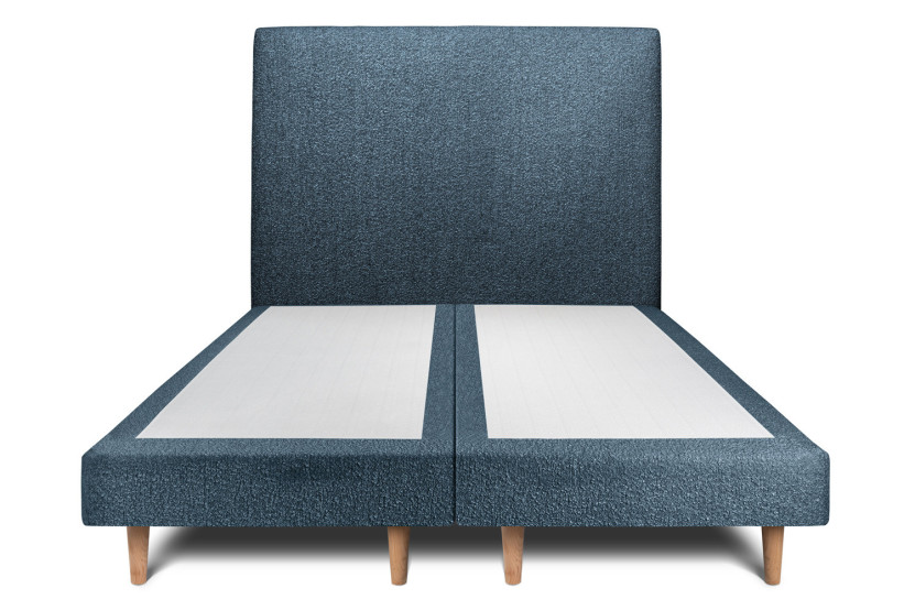 Lit 2x80x200 cm avec Tête de lit tapissée - Tissu Bouclette Bleu