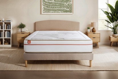 Ensemble Matelas Sommier 90x190 cm - Sommier Beige (déjà monté) - Le Paisible