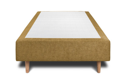 Lit 90x200 cm - Sommier tapissier H35 cm + tête de lit capitonnée - Tissu Toile natté Jaune