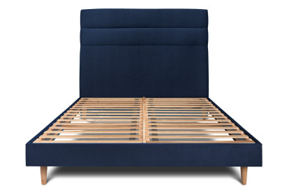 Lit 135x190 cm - Sommier à lattes H29 cm + tête de lit à lignes - Tissu Velours Bleu Océan