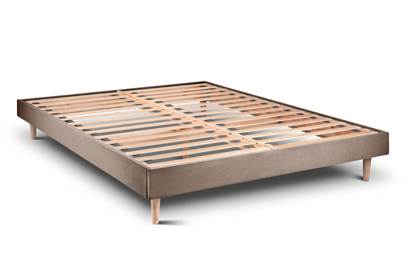 Lit 180x200 cm avec Tête de lit à lignes - Tissu Velours Taupe