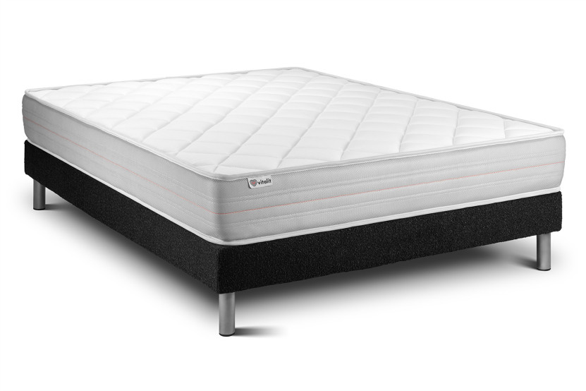 Ensemble Matelas Sommier 200x200 cm - Sommier Noir (en kit) - Vitalmemo