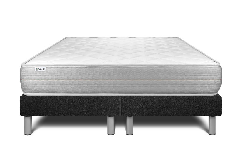Ensemble Matelas Sommier 200x200 cm - 2 Sommiers Noir - Vitalmemo