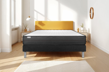 Ensemble Matelas Sommier 140x190 cm - Sommier Noir (déjà monté) - Vitalpower