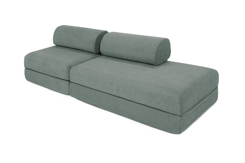 Canapé droit convertible 3 places - Tissu lisse - Vert