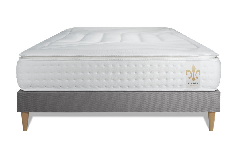 Ensemble Matelas Sommier 200x200 cm - Sommier Gris (en kit) - Vingt-Quatre PLUS