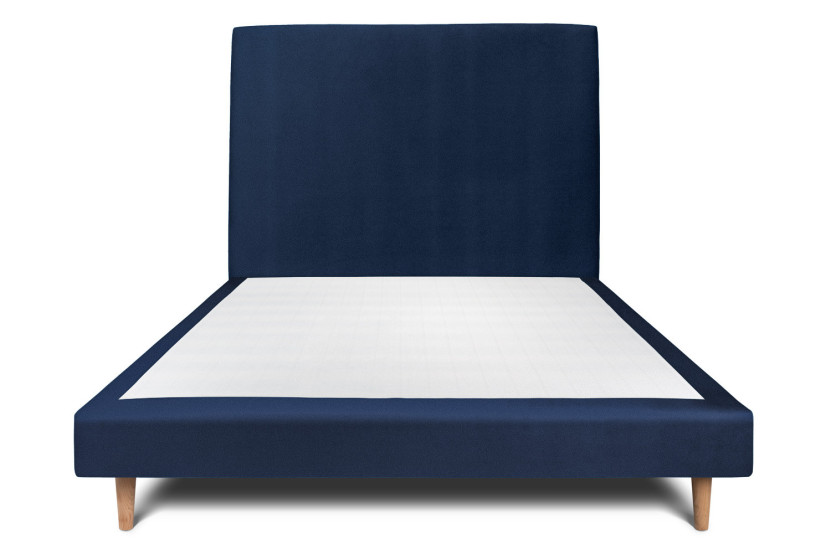 Lit 140x190 cm avec Tête de lit tapissée - Tissu Velours Bleu Océan