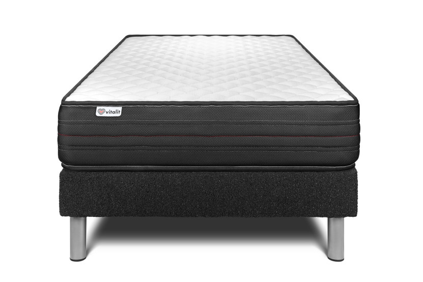 Ensemble Matelas Sommier 90x200 cm - Sommier Noir (déjà monté) - Vitalpower
