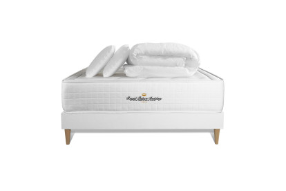 Pack lit complet 200x200 cm - Matelas + Sommier Blanc (en kit) + 2 oreillers + Couette - Buckingham
