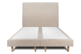 Lit 2x100x200 cm avec Tête de lit tapissée - Tissu Toile natté Beige Brun