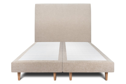 Lit 2x 100x200 cm - Sommier tapissier H29 cm + tête de lit tapissée - Tissu Toile natté Beige Brun