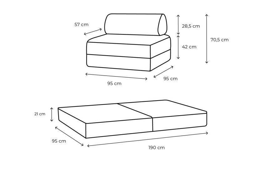Fauteuil convertible et modulable - Velours côtelé - Marron