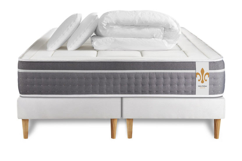 Pack lit complet 180x200 cm - Matelas + 2 Sommiers Blancs + 2 oreillers + Couette - Trente