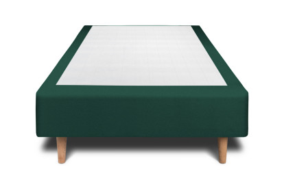 Lit 90x200 cm - Sommier tapissier H35 cm + tête de lit à lignes - Tissu Velours Vert