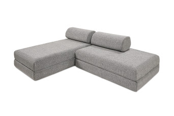 Canapé d'angle convertible 5 places - Tissu tweed - Gris