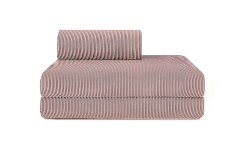 Canapé d'angle convertible 5 places - Velours côtelé - Rose pâle