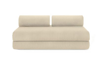 Canapé d'angle 6 places - 3 modules convertibles : Canapé 3 places + Fauteuil + Pouf - Velours côtelé Beige