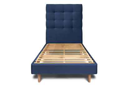 Lit 90x190 cm - Sommier à lattes H29 cm + tête de lit capitonnée - Tissu Velours Bleu Océan