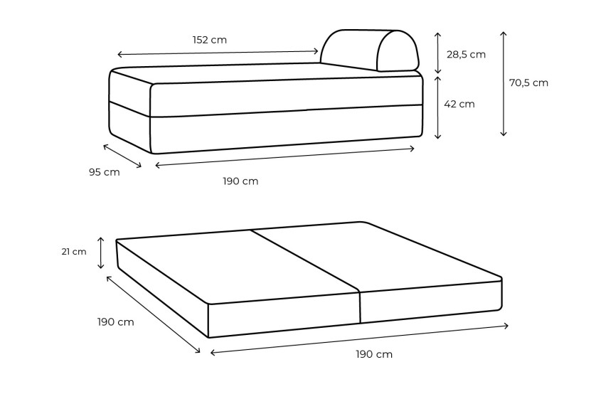 Méridienne convertible et modulable - Tissu lisse - Rose
