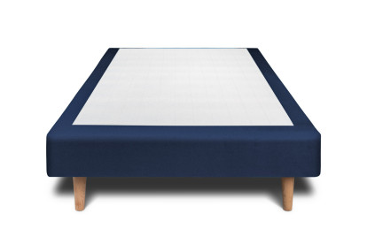 Lit 90x200 cm - Sommier tapissier H29 cm + tête de lit capitonnée - Tissu Velours Bleu Océan
