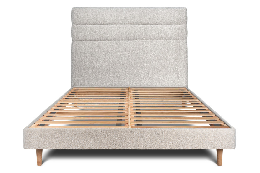 Lit 180x200 cm avec Tête de lit à lignes - Tissu Bouclette Beige Clair