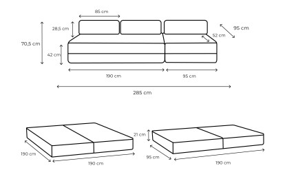 Canapé 4 places - 2 modules convertibles : Canapé 3 places + Fauteuil - Tissu lisse Gris