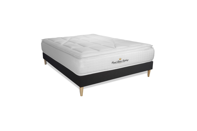 Pack lit complet 140x190 cm - Matelas + Sommier Noir (en kit) + 2 oreillers + Couette - George V