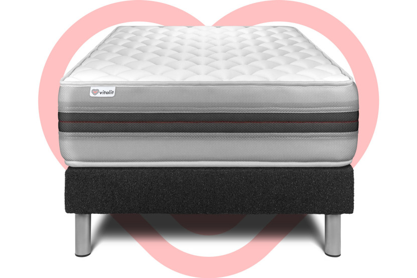 Ensemble Matelas Sommier 90x190 cm - Sommier Noir (en kit) - Vitalmemo Back