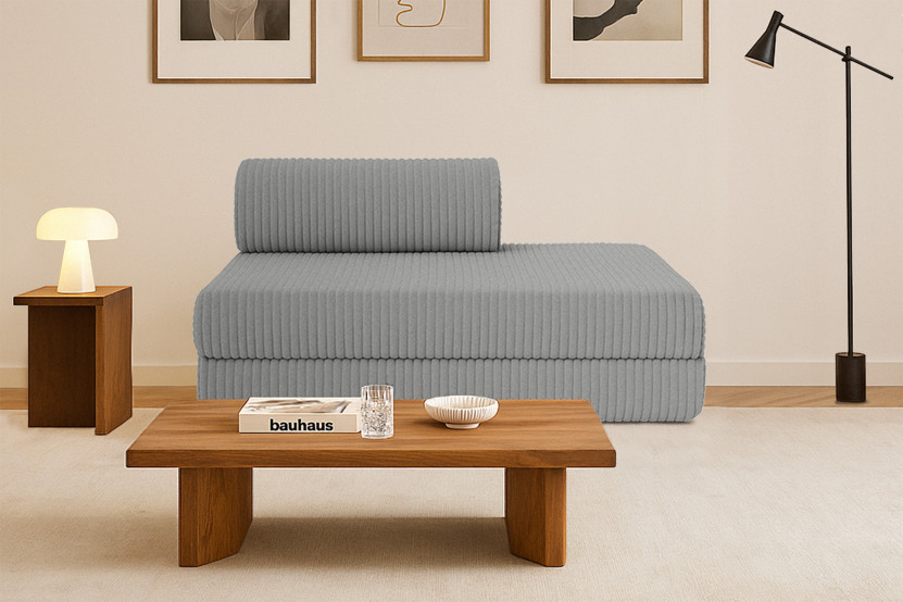 Canapé droit convertible et modulable 2 places - Velours côtelé XL - Gris clair