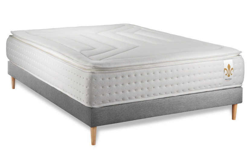 Ensemble Matelas Sommier 140x190 cm - Sommier Gris (en kit) - Vingt-Quatre PLUS