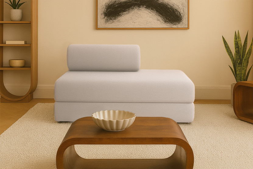 Canapé droit convertible et modulable 2 places - Tissu lisse - Beige