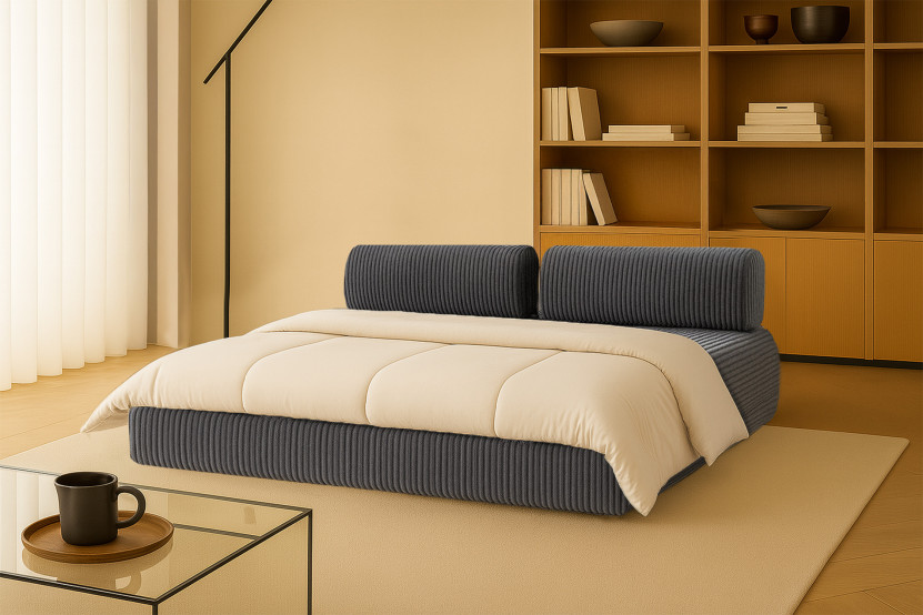 Canapé droit convertible 3 places - Velours côtelé XL - Gris