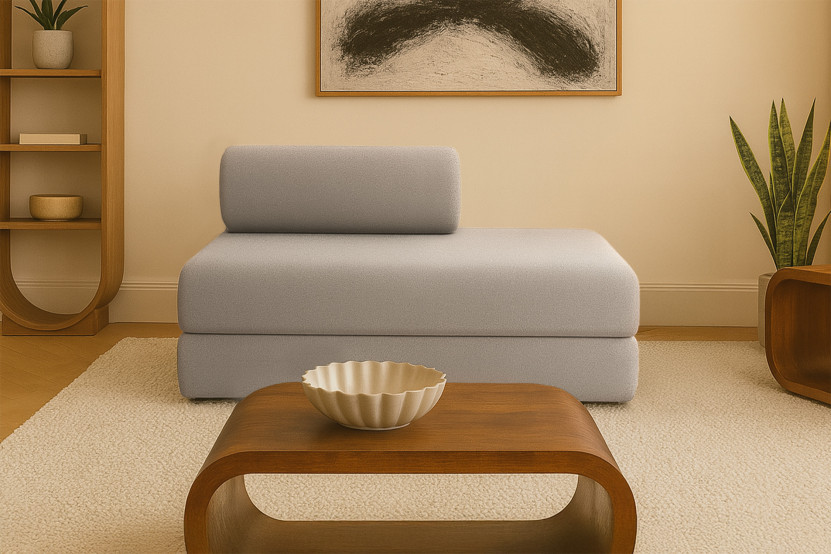 Canapé droit convertible et modulable 2 places - Tissu lisse - Taupe