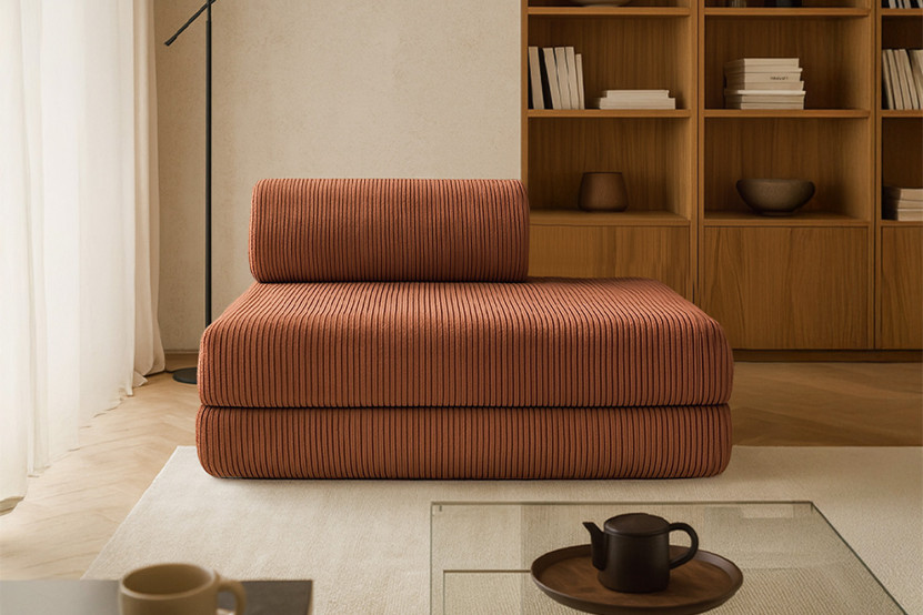 Canapé droit convertible et modulable 2 places - Velours côtelé - Terracotta
