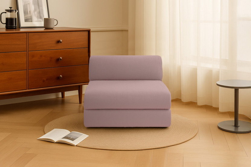 Fauteuil convertible et modulable - Velours côtelé - Rose pâle