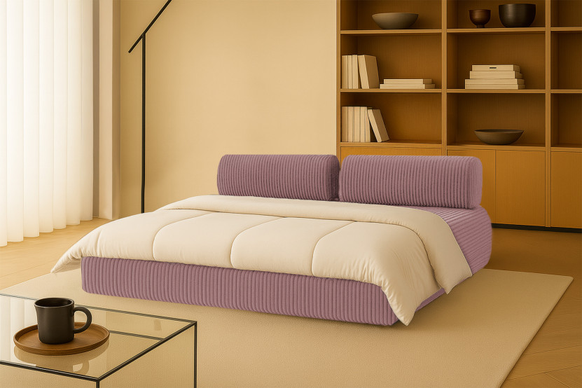 Canapé droit convertible 3 places - Velours côtelé XL - Rose