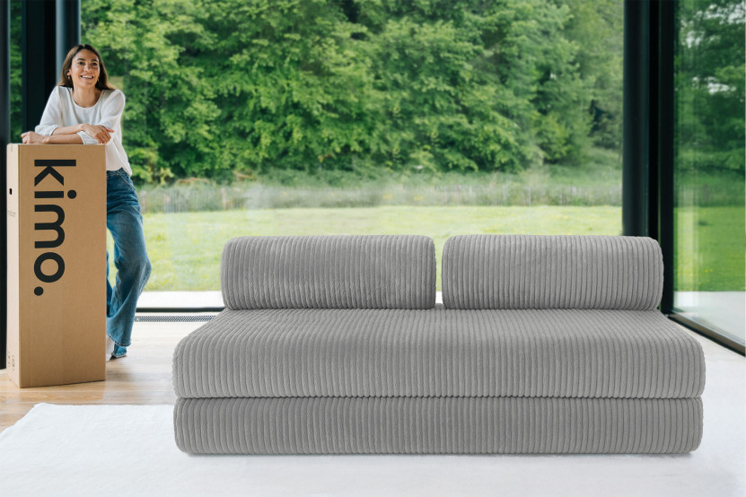 Canapé droit convertible 3 places - Velours côtelé XL - Gris clair