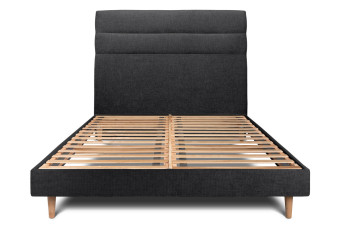 Lit 150x190 cm avec Tête de lit à lignes - Tissu Toile natté Noir