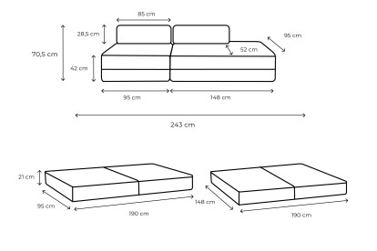 Canapé 3 places - 2 modules convertibles : Canapé 2 places + Fauteuil - Velours côtelé XL Vert