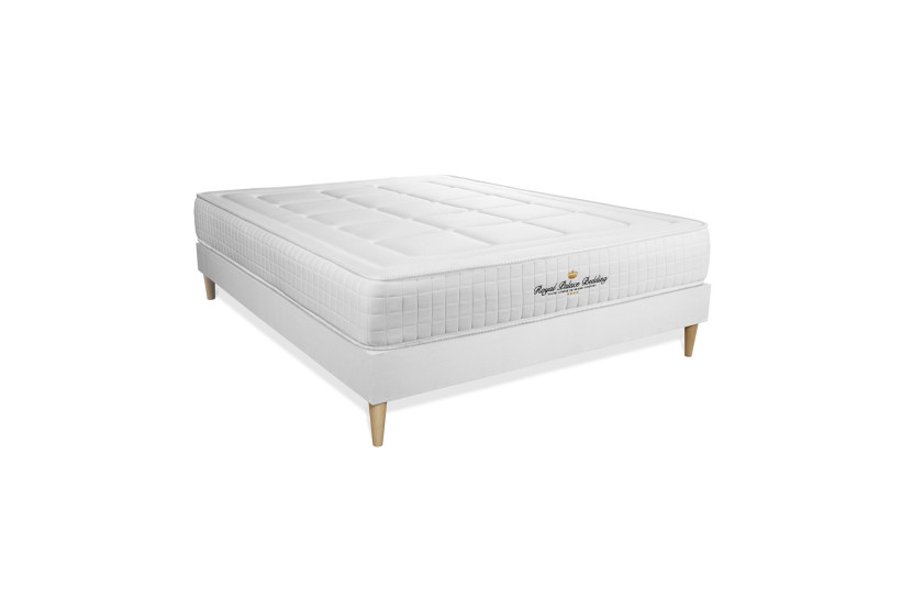 Pack lit complet 180x200 cm - Matelas + Sommier Blanc (en kit) + 2 oreillers + Couette - Balmoral