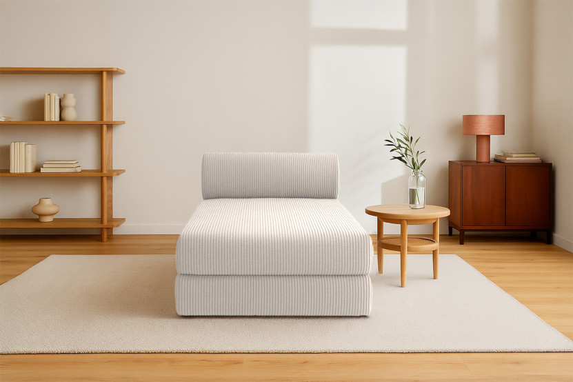 Méridienne convertible et modulable - Velours côtelé - Blanc