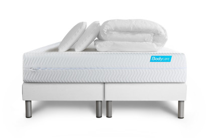 Pack lit complet 180x200 cm - Matelas + 2 Sommiers Blancs + 2 oreillers + Couette - Biocare