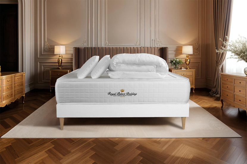 Pack lit complet 140x190 cm - Matelas + Sommier Blanc + 2 oreillers + Couette - Windsor