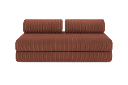 Canapé d'angle 6 places - 3 modules convertibles : Canapé 3 places + Fauteuil + Pouf - Velours côtelé Terracotta