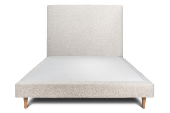 Lit 135x190 cm avec Tête de lit tapissée - Tissu Bouclette Beige Clair